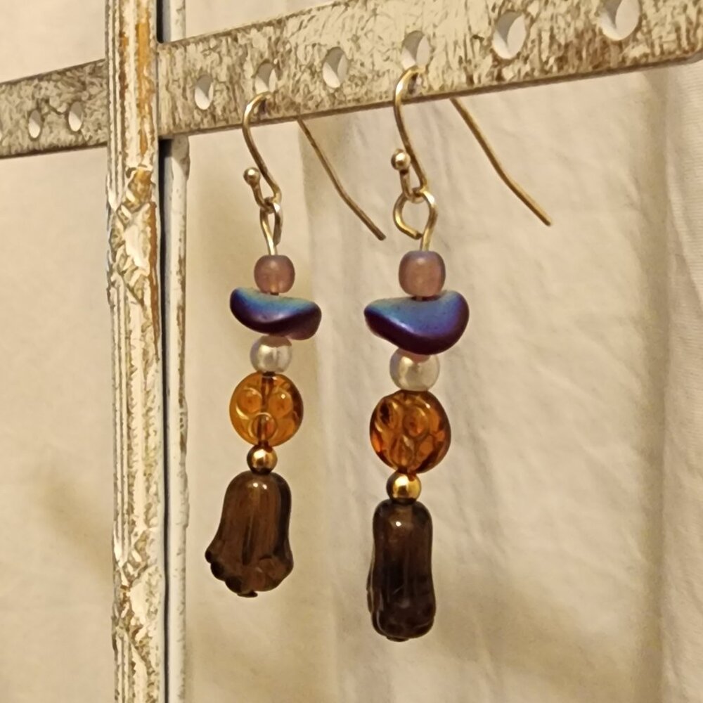 OOAK New Handcrafted Glass & Metal Bead Earrings, Silver-Plated Ear Wires, Gift!